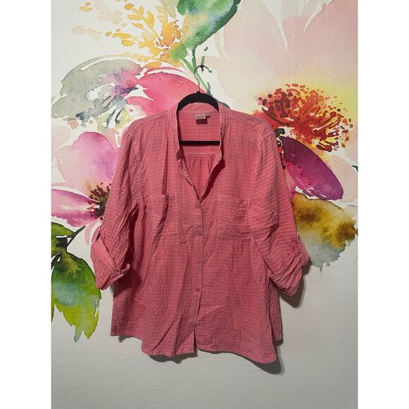 Focus Button Up Pink Shirt - Size XL - Linen Like Lightweight Fabric - Picture 1 of 4